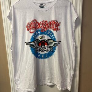 Aerosmith White Graphic Tank Top - Aero Force One Logo